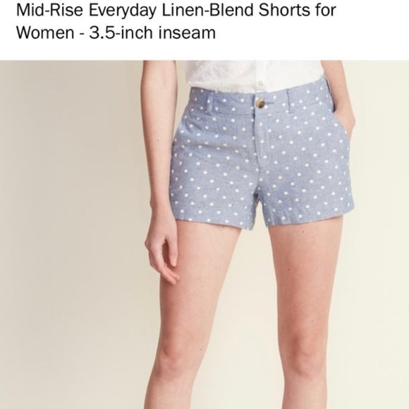 Old Navy Mid-Rise Everyday Linen-Blend Blue Polka Dot Shorts, 8 - Picture 1 of 6